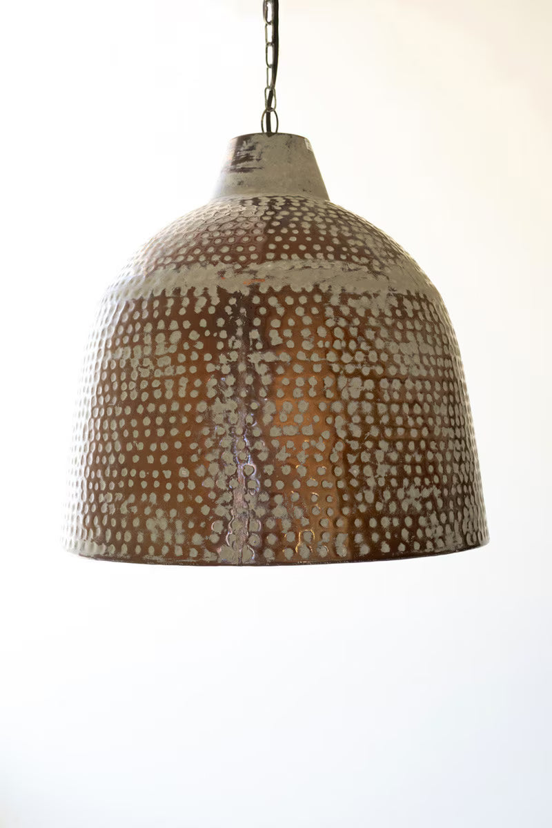 White-Washed Rustic Metal Hammered Pendant Light