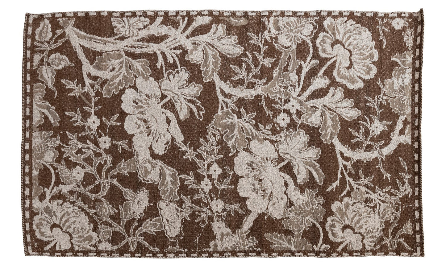 Floral patterned rug with brown background
