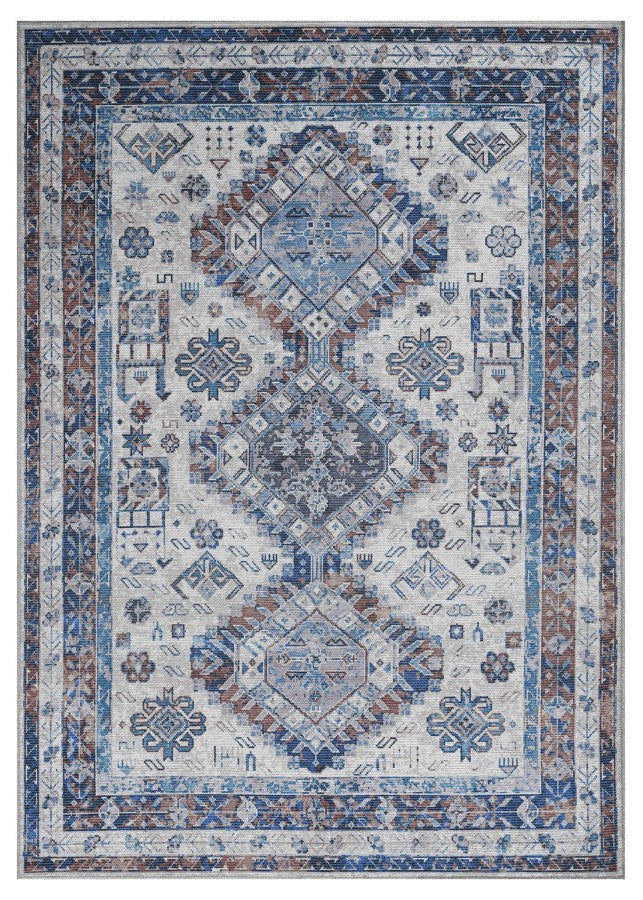 Decorative rug with geometric pattern on a white background