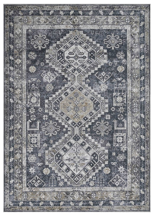 Decorative rug with geometric pattern on a white background