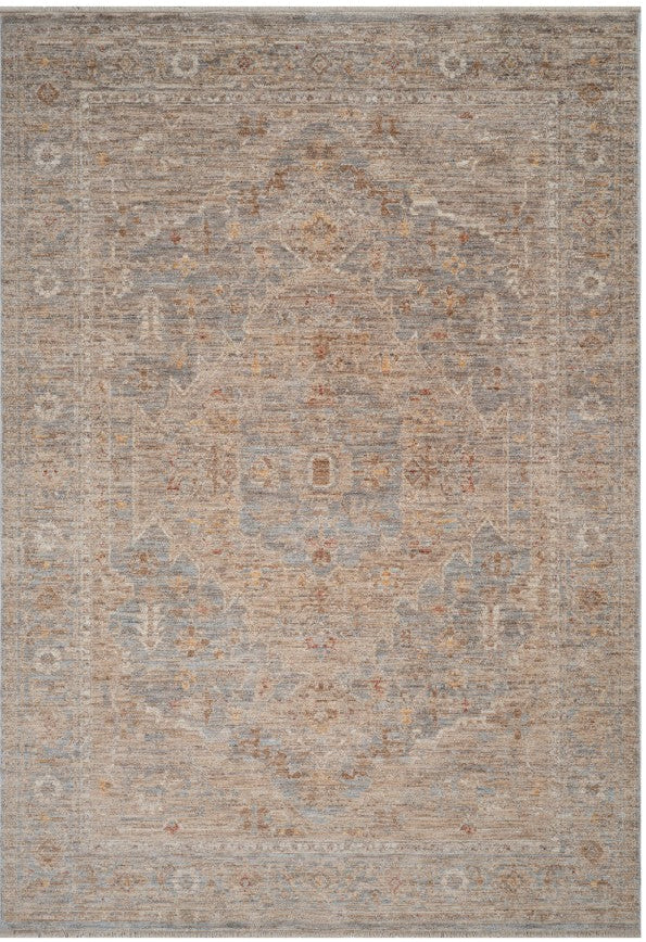Patterned rug with neutral colors on a white background