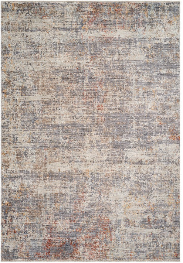 Multicolored area rug with abstract pattern on a white background
