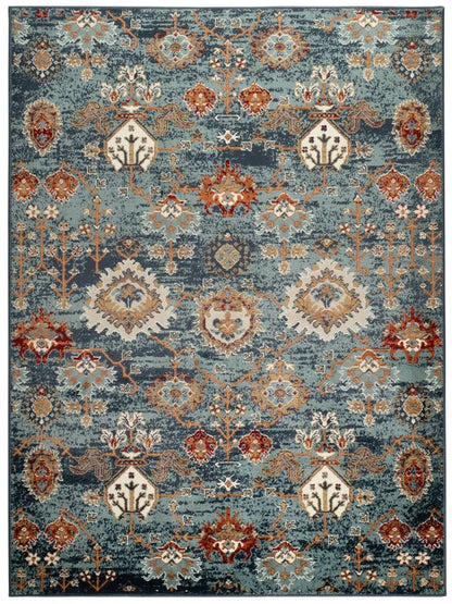 Decorative rug with intricate pattern on a white background