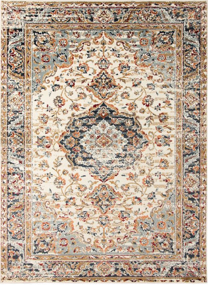 Decorative rug with intricate patterns on a white background