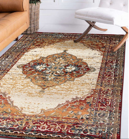 Decorative rug with intricate patterns in a living room setting