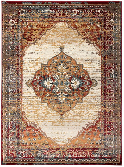 Decorative rug with intricate patterns on a white background