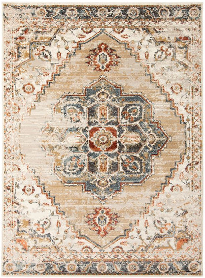 Decorative area rug with intricate pattern on a white background