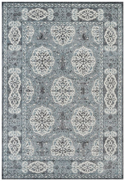 Decorative rug with a geometric pattern on a white background