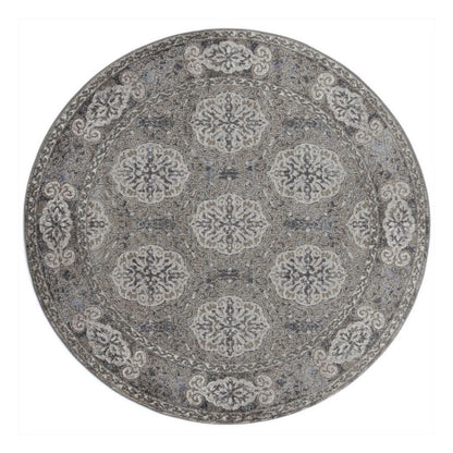 Round rug with a floral pattern on a white background