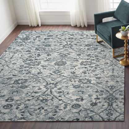 Decorative rug with floral pattern in a living room setting