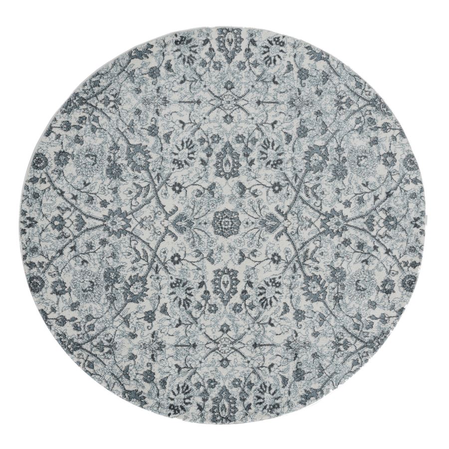 Round rug with floral pattern on a white background