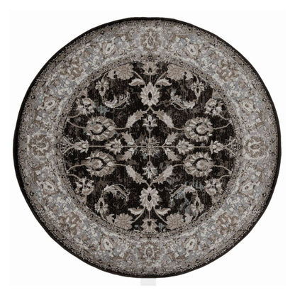 Round rug with intricate floral pattern on a white background