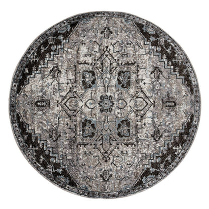 Round rug with a geometric pattern on a white background