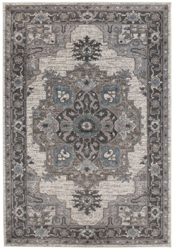 Decorative area rug with intricate pattern on a white background
