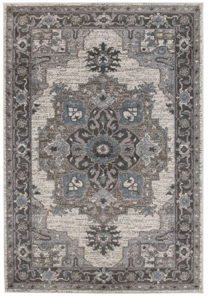 Decorative area rug with intricate pattern on a white background