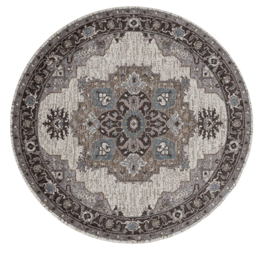 Round rug with intricate pattern on a white background