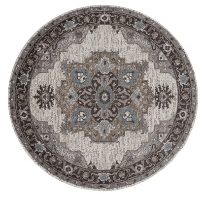 Round rug with intricate pattern on a white background