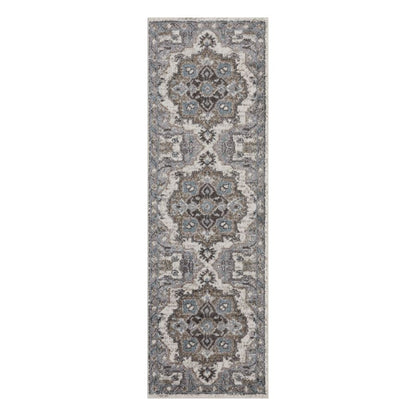 Decorative runner rug with intricate patterns on a white background