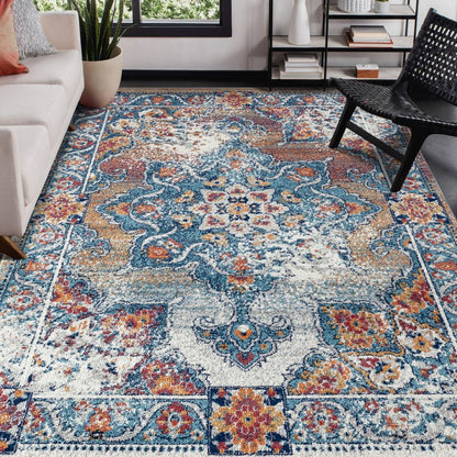 Decorative rug with intricate patterns in a living room setting