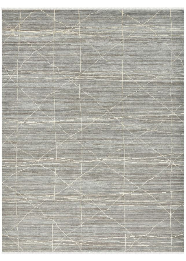 Gray area rug with geometric pattern on a white background