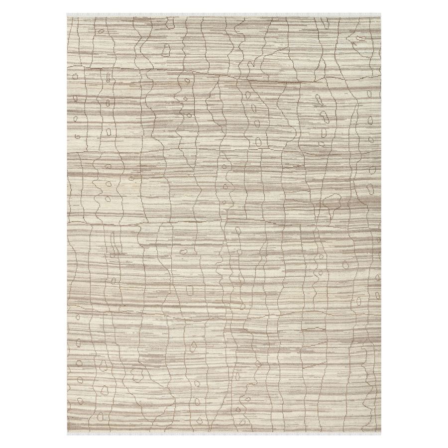Textured beige rug with wavy pattern on a white background