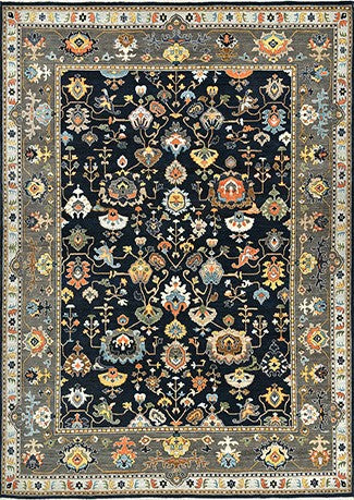 Decorative rug with intricate patterns on a dark background