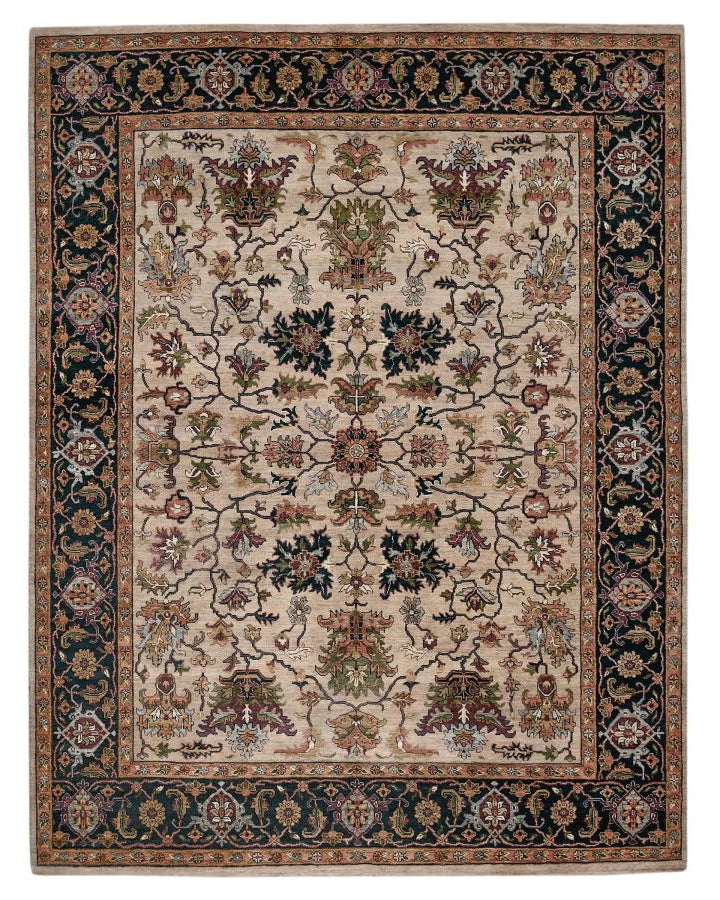 Decorative rug with intricate patterns on a plain background