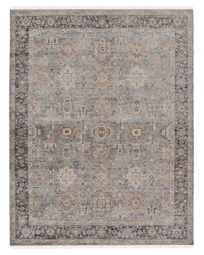 Decorative rug with intricate patterns on a plain background