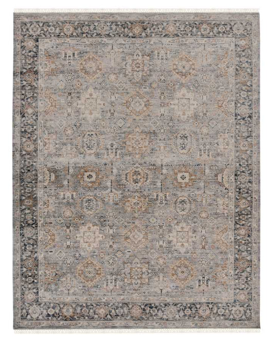 Decorative rug with intricate patterns on a plain background