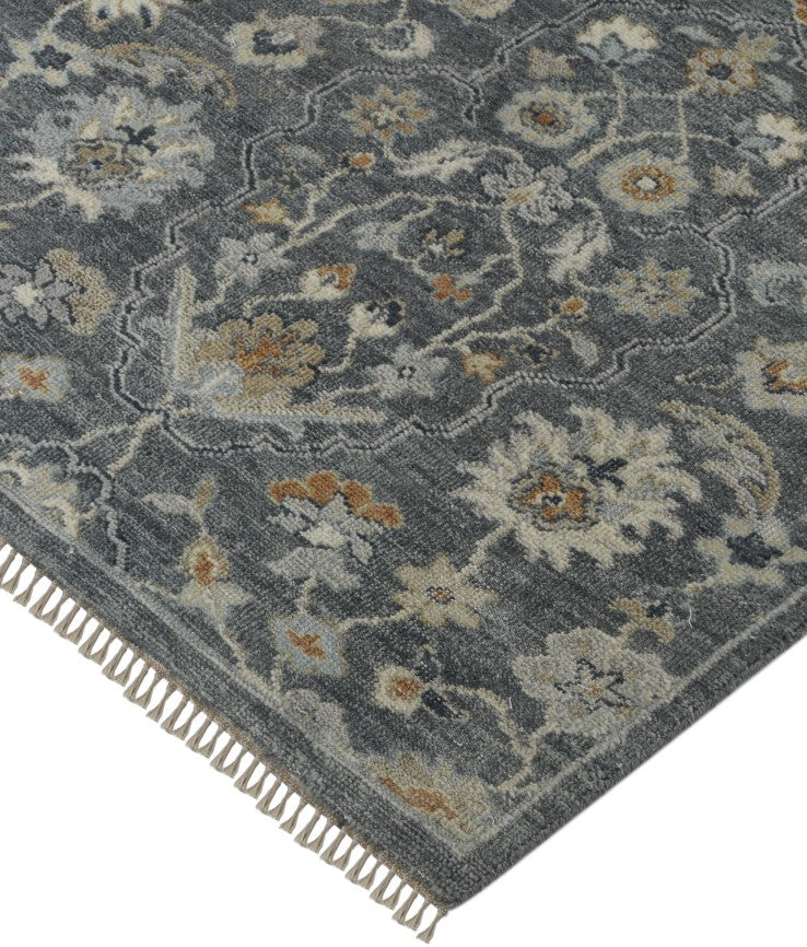 Floral patterned rug with a gray background