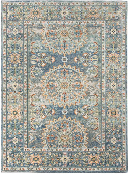Decorative rug with intricate patterns on a white background