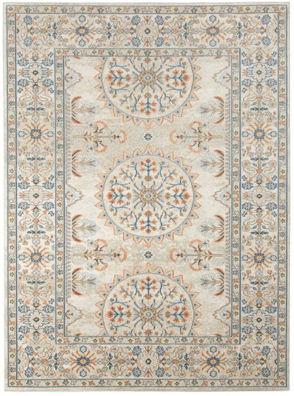 Decorative rug with intricate patterns on a white background