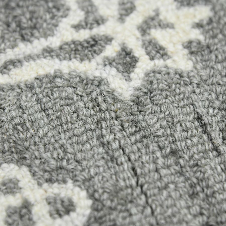 Close-up of a gray and white patterned carpet