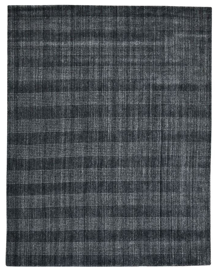 Dark gray checkered rug on a white background