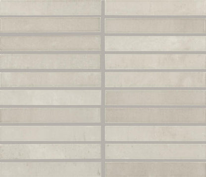 Beige tiles with gray grout lines on a grid pattern