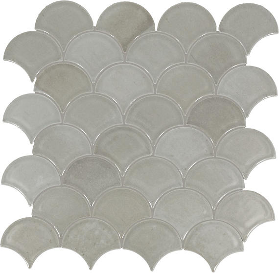 Gray fishscale mosaic tiles on a white background