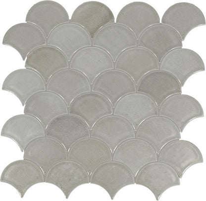 Gray fishscale mosaic tiles on a white background