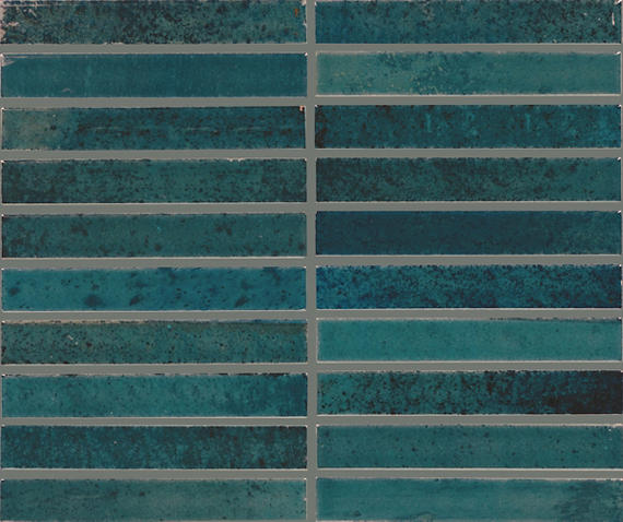 Teal ceramic tiles with a speckled pattern