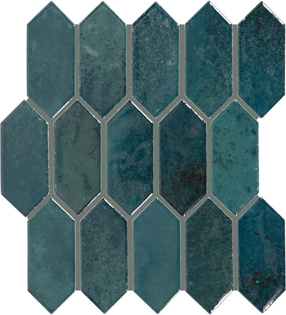 Hexagonal blue tiles on a white background