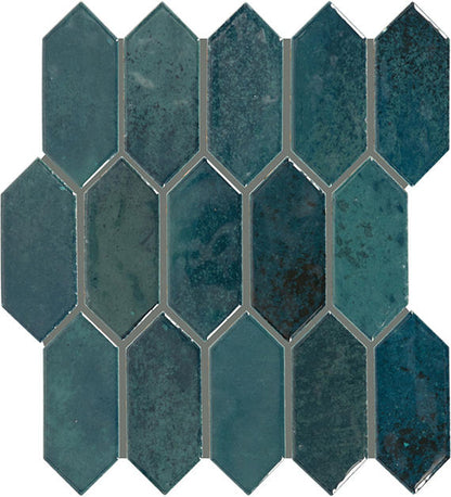 Hexagonal blue tiles on a white background