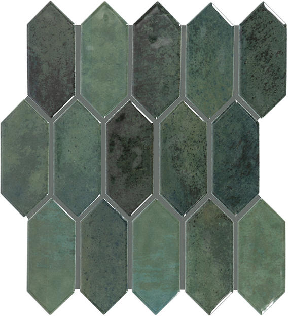Hexagonal green tiles on a white background