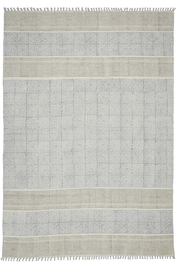 Textured rug with horizontal stripes on a white background