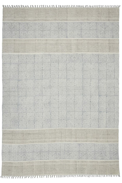 Textured rug with horizontal stripes on a white background
