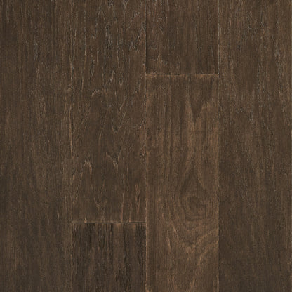 Close-up of dark brown wood flooring with visible grain and texture