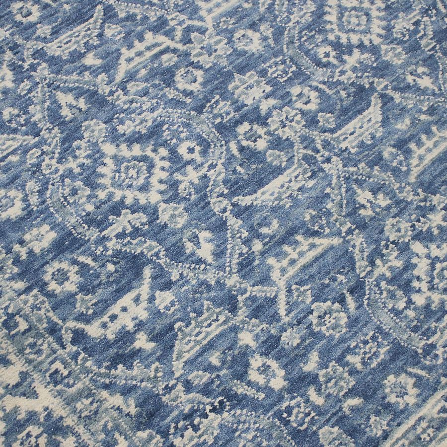 Close-up of a blue and white patterned fabric
