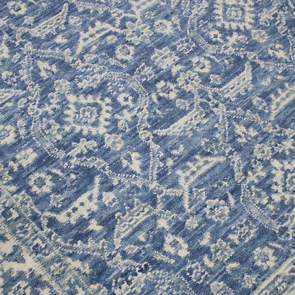 Close-up of a blue and white patterned fabric