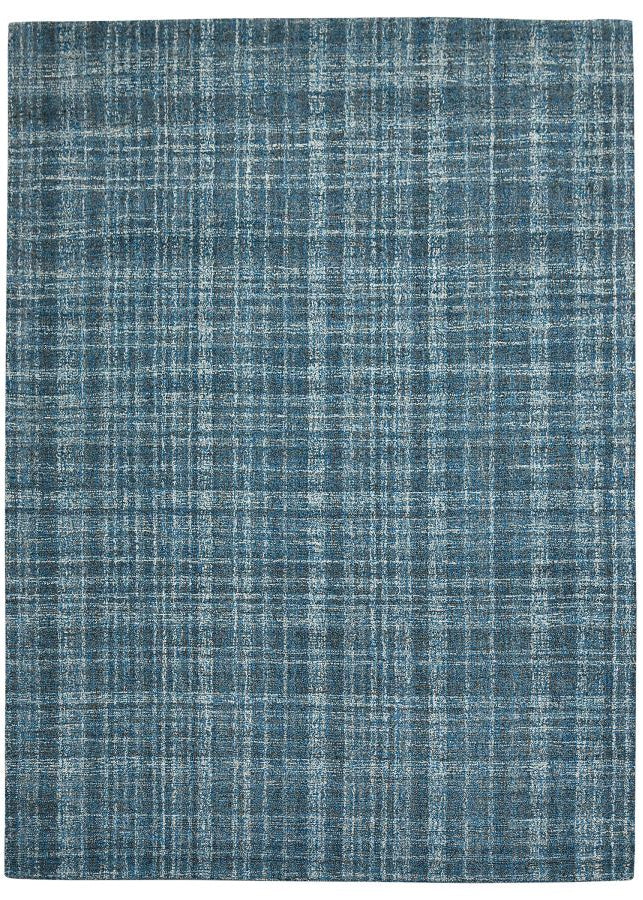Blue plaid patterned rug on a white background