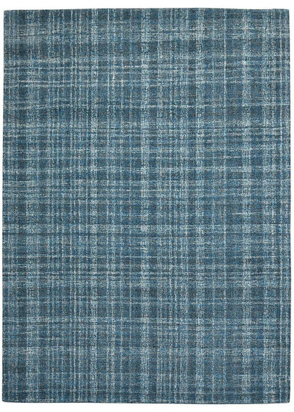 Blue plaid patterned rug on a white background