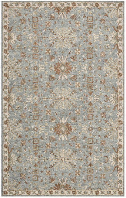 Decorative rug with floral patterns on a light blue background