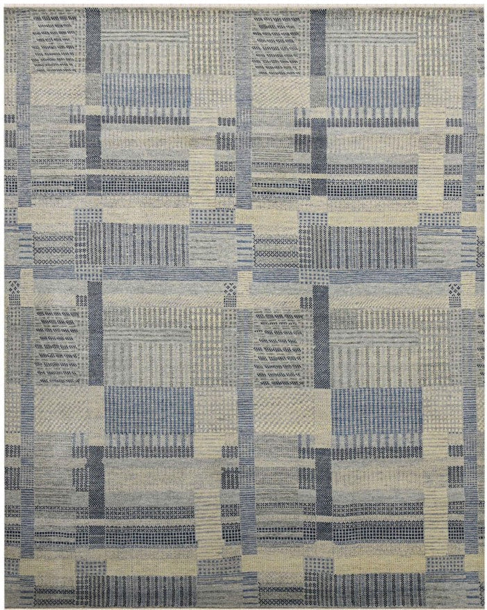 Rectangular rug with a geometric pattern on a white background